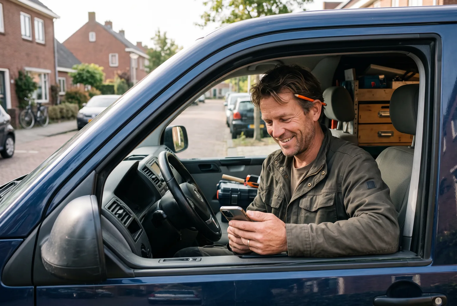Ondernemer ontvangt een nieuwe aanvraag op de telefoon